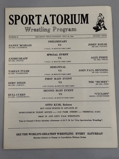 SPORTATORIUM Wrestling Program 1962 No.39