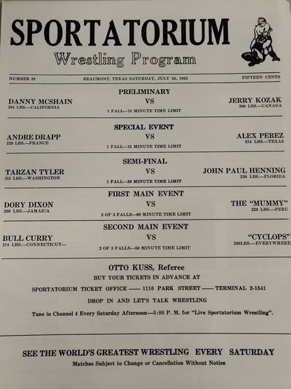 SPORTATORIUM Wrestling Program 1962 No.39