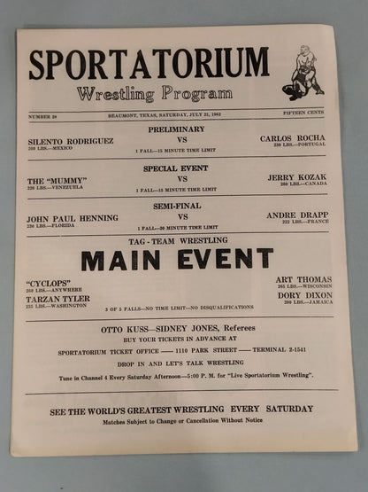 SPORTATORIUM Wrestling Program 1962 No.38