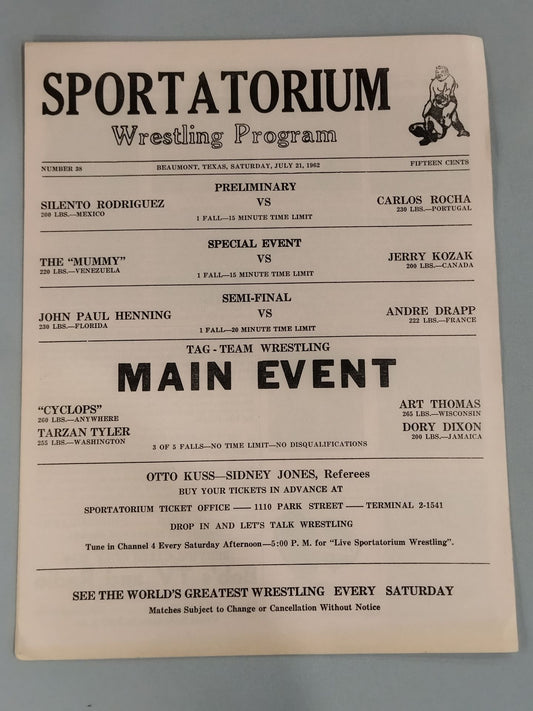 SPORTATORIUM Wrestling Program 1962 No.38