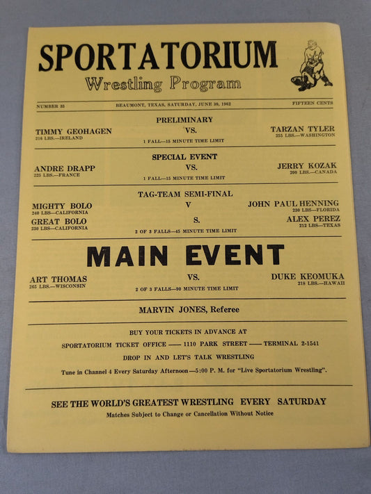 SPORTATORIUM Wrestling Program 1962 No.35