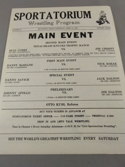 SPORTATORIUM Wrestling Program 1962 No.24