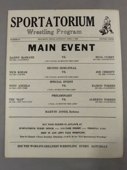 SPORTATORIUM Wrestling Program 1962 No.23