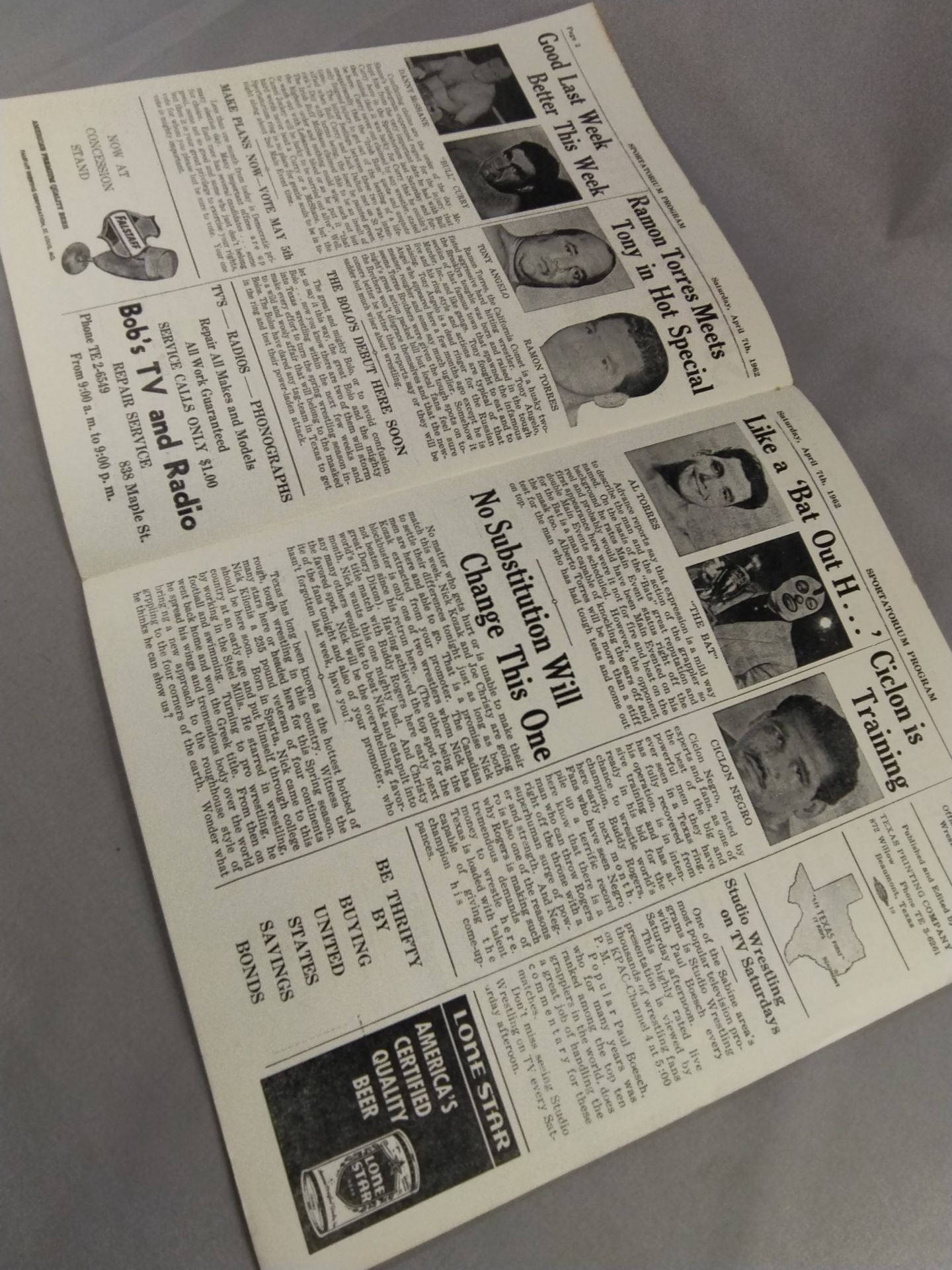 SPORTATORIUM Wrestling Program 1962 No.23