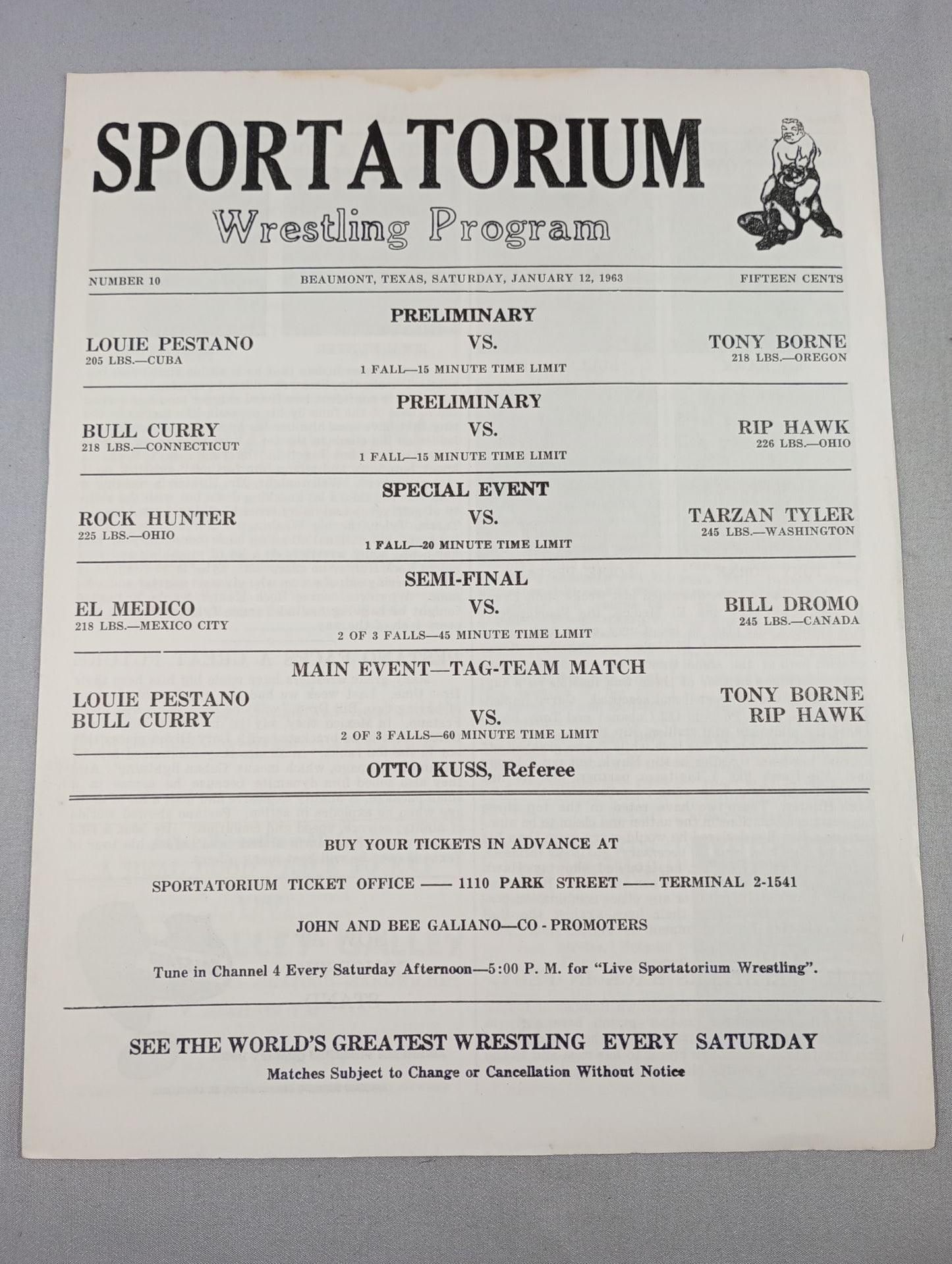 SPORTATORIUM Wrestling Program 1963 No.10