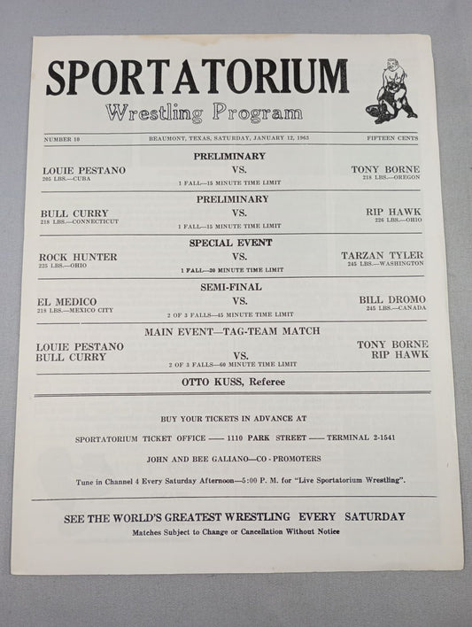 SPORTATORIUM Wrestling Program 1963 No.10