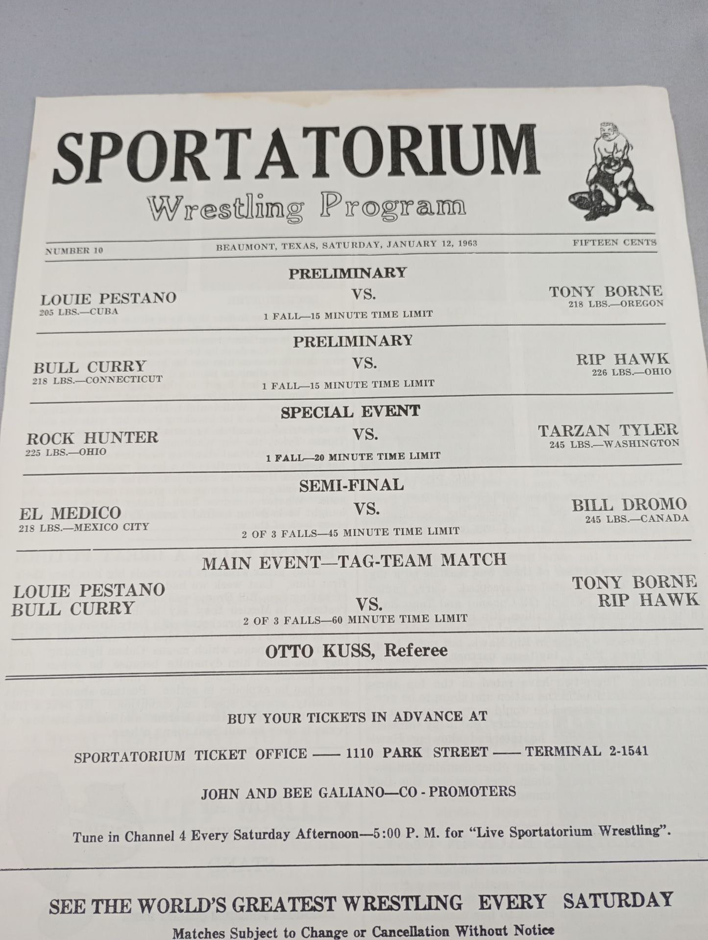 SPORTATORIUM Wrestling Program 1963 No.10