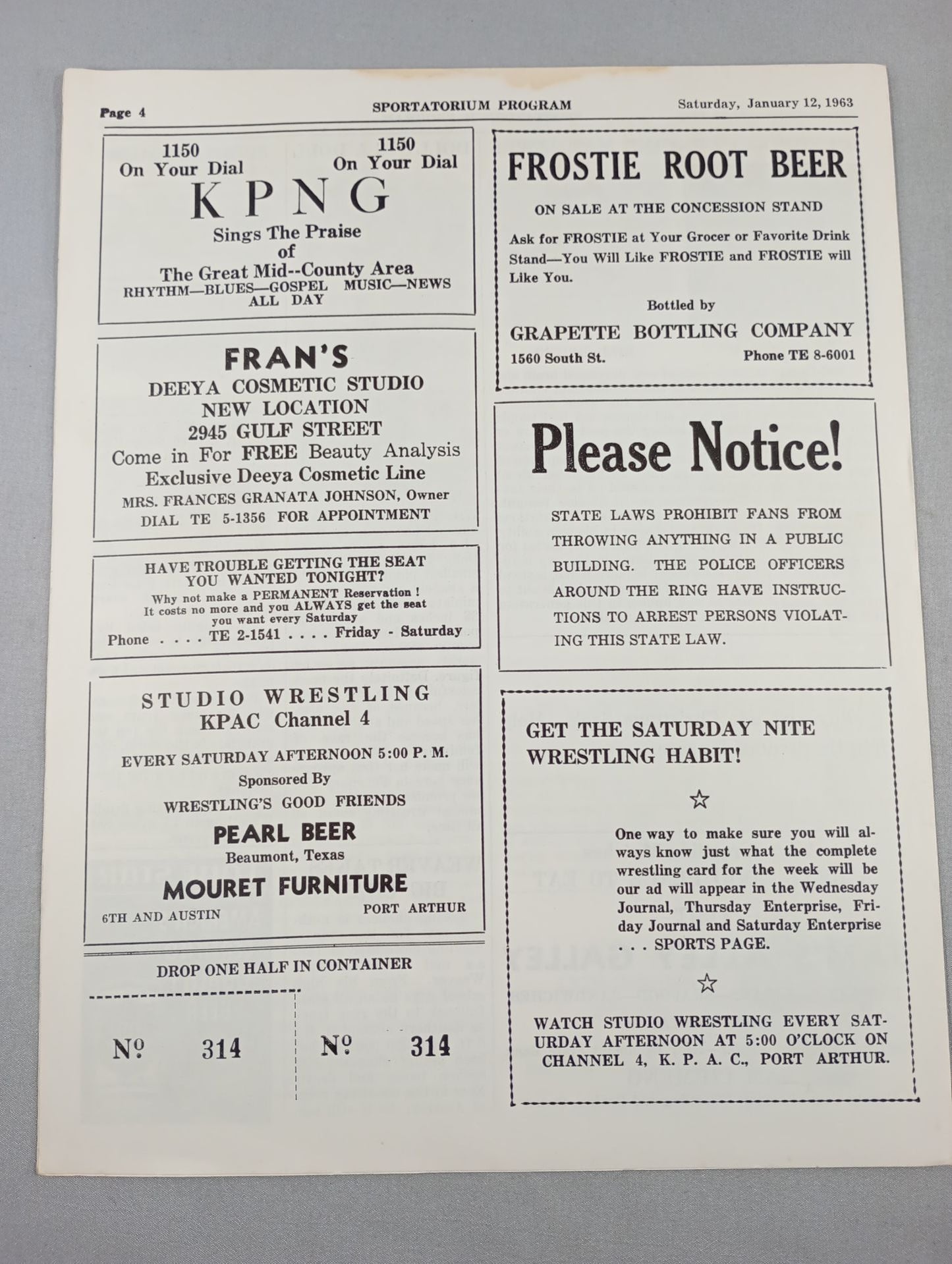 SPORTATORIUM Wrestling Program 1963 No.10