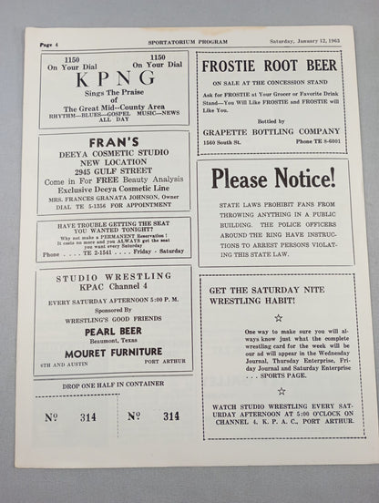 SPORTATORIUM Wrestling Program 1963 No.10