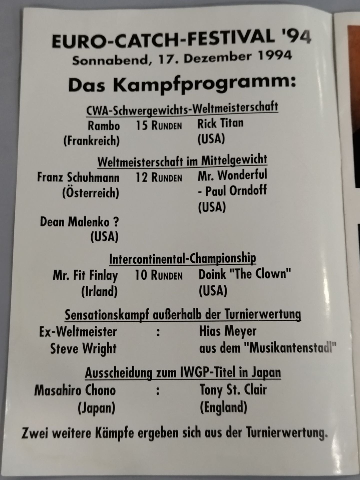 ★蝶野正洋 参戦★ CWA / EURO-CATCH-FESTIVAL‘94