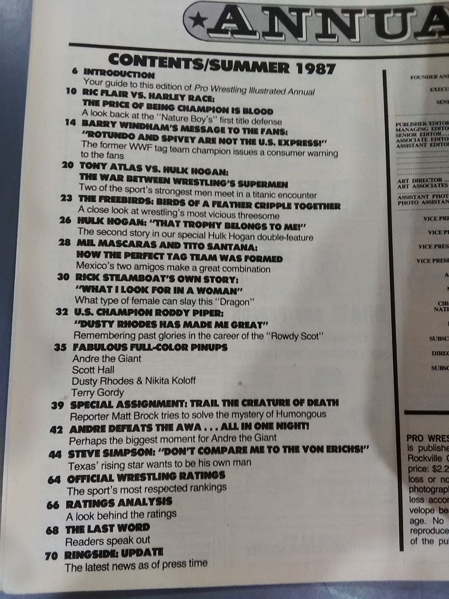 PRO Wrestling ILLUSTRATED ANNUAL 1987 Summer