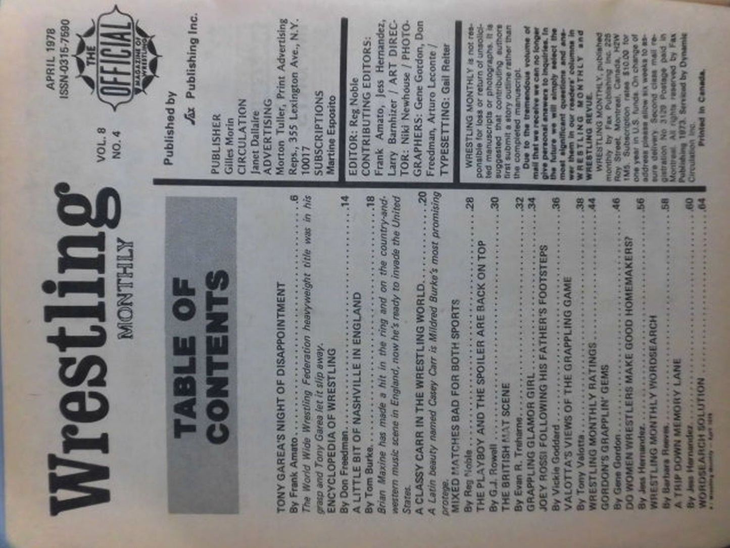 Wrestling MONTHLY 1978年04月号