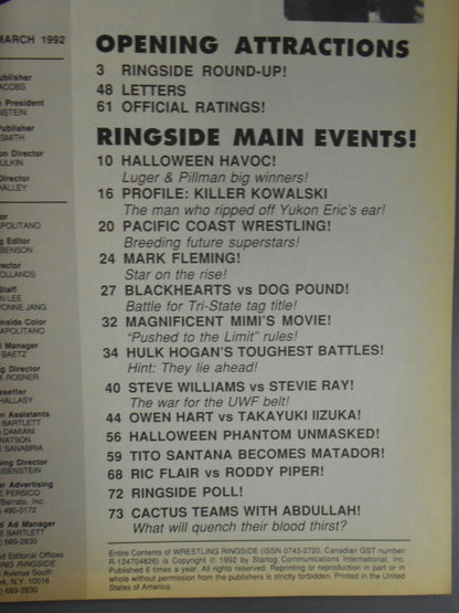 WRESTLING RINGSIDE 1992年03月号