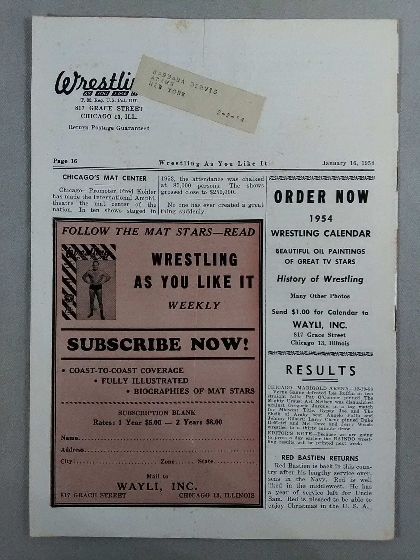 Wrestling as you like it 1954年01月16日号
