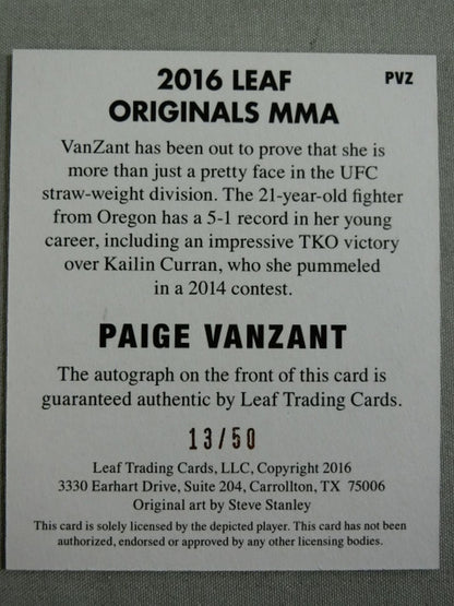 ★2016 LEAF ORIGINALS MMA Paige★ Van Zandt autographed card