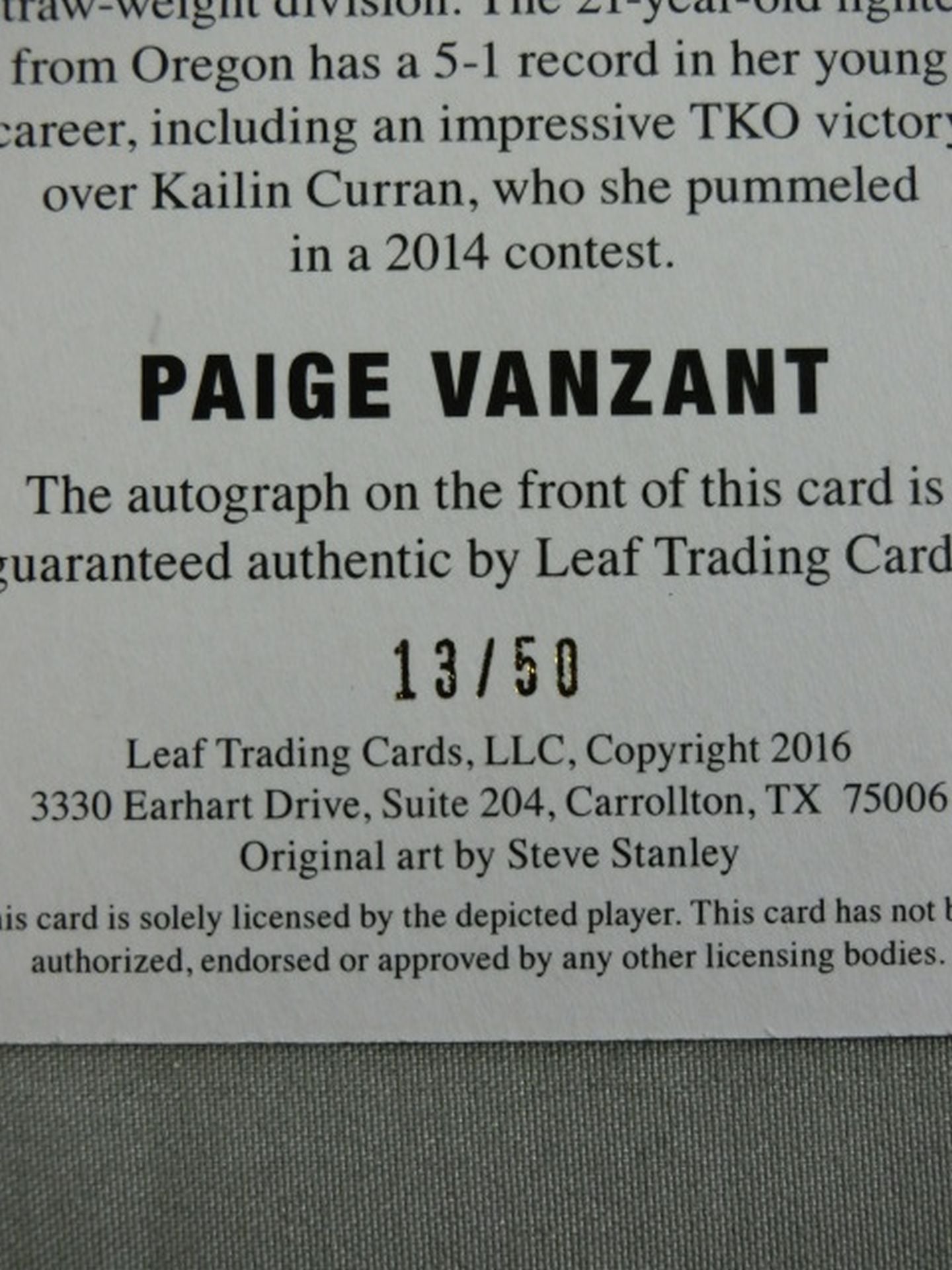 ★2016 LEAF ORIGINALS MMA Paige★ Van Zandt autographed card