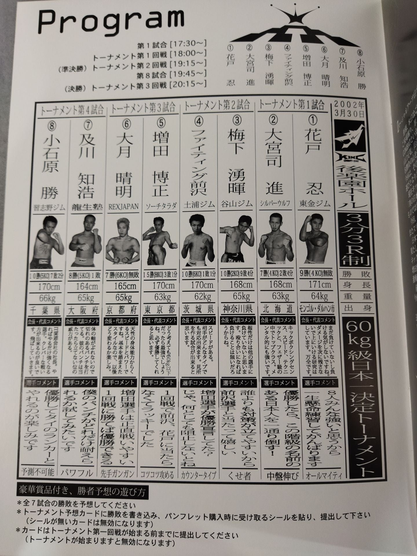 MA日本キック KING COMBAT-2002 KICK BOXING 60kg TOURNAMENT 日本最強決定戦