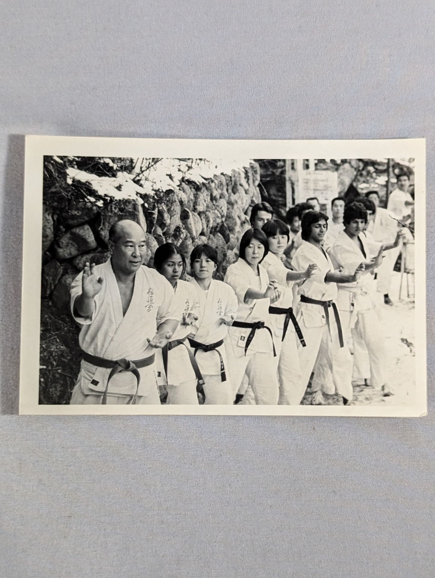 Mas Oyama (Masutatsu Oyama)  teaches students Black and Whitephoto 