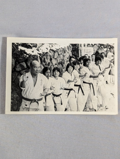 Mas Oyama (Masutatsu Oyama)  teaches students Black and Whitephoto 