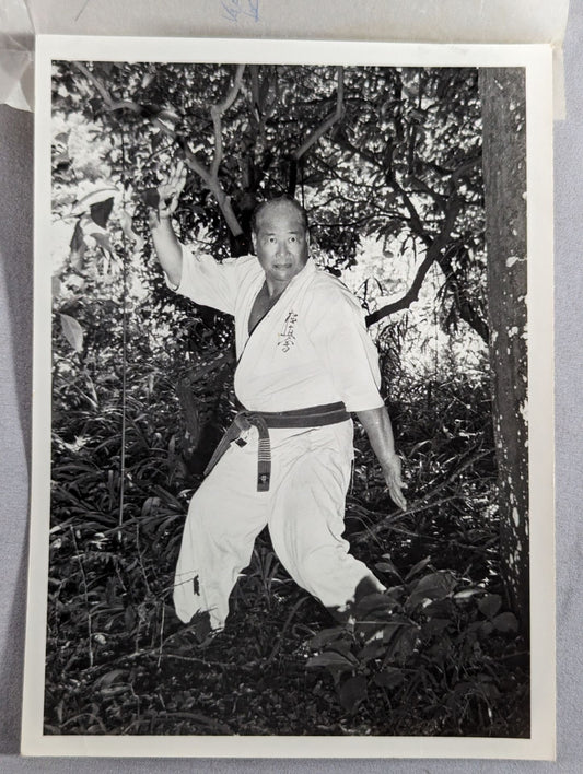 大山倍達 木の下で構える 白黒写真
