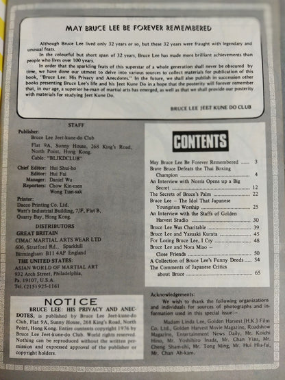 BRUCE LEE HIS PRIVACY AND ANECDOTES