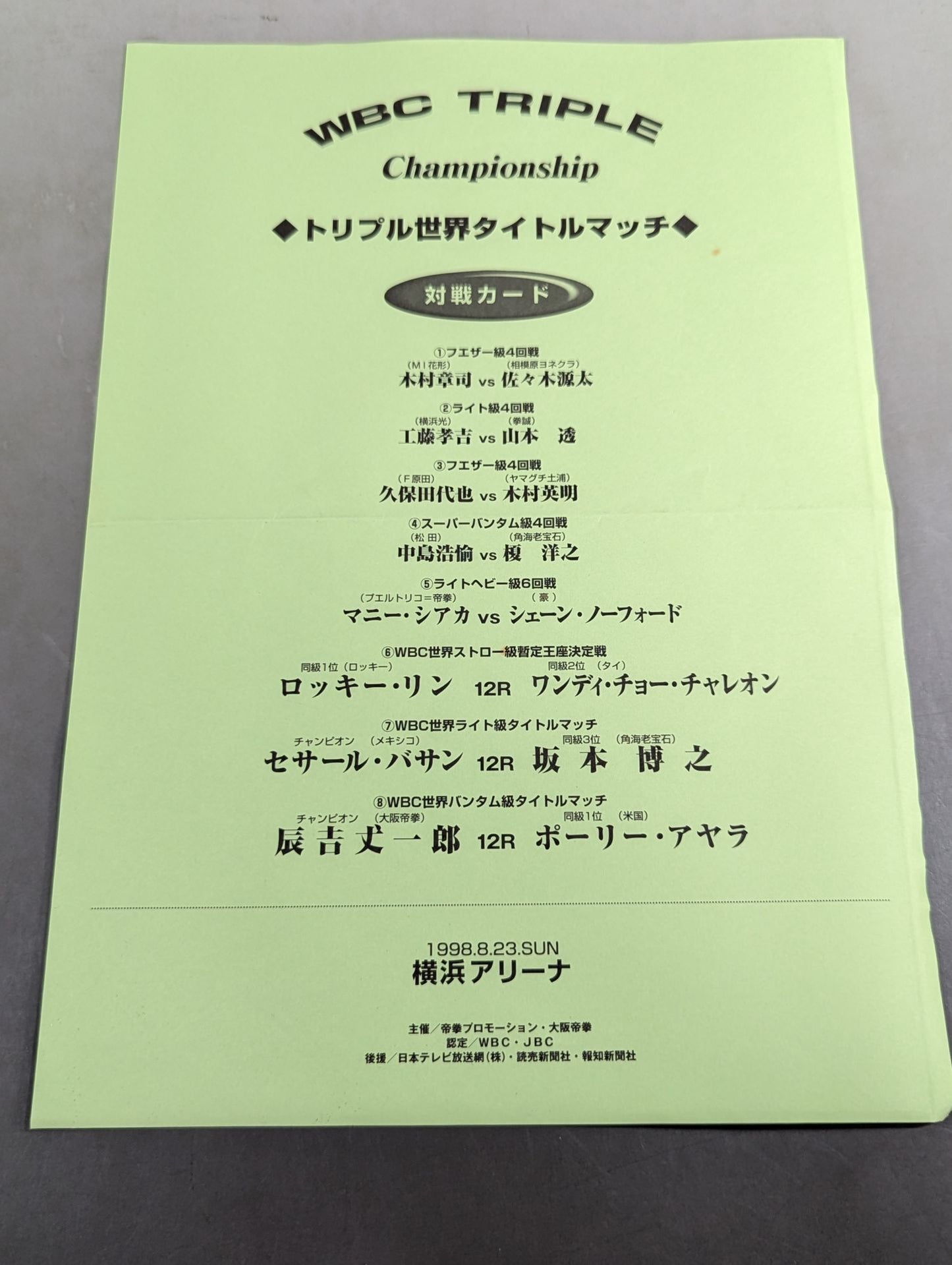 【WBC世界バンタム級タイトルマッチ】辰吉丈一郎vsアヤラ