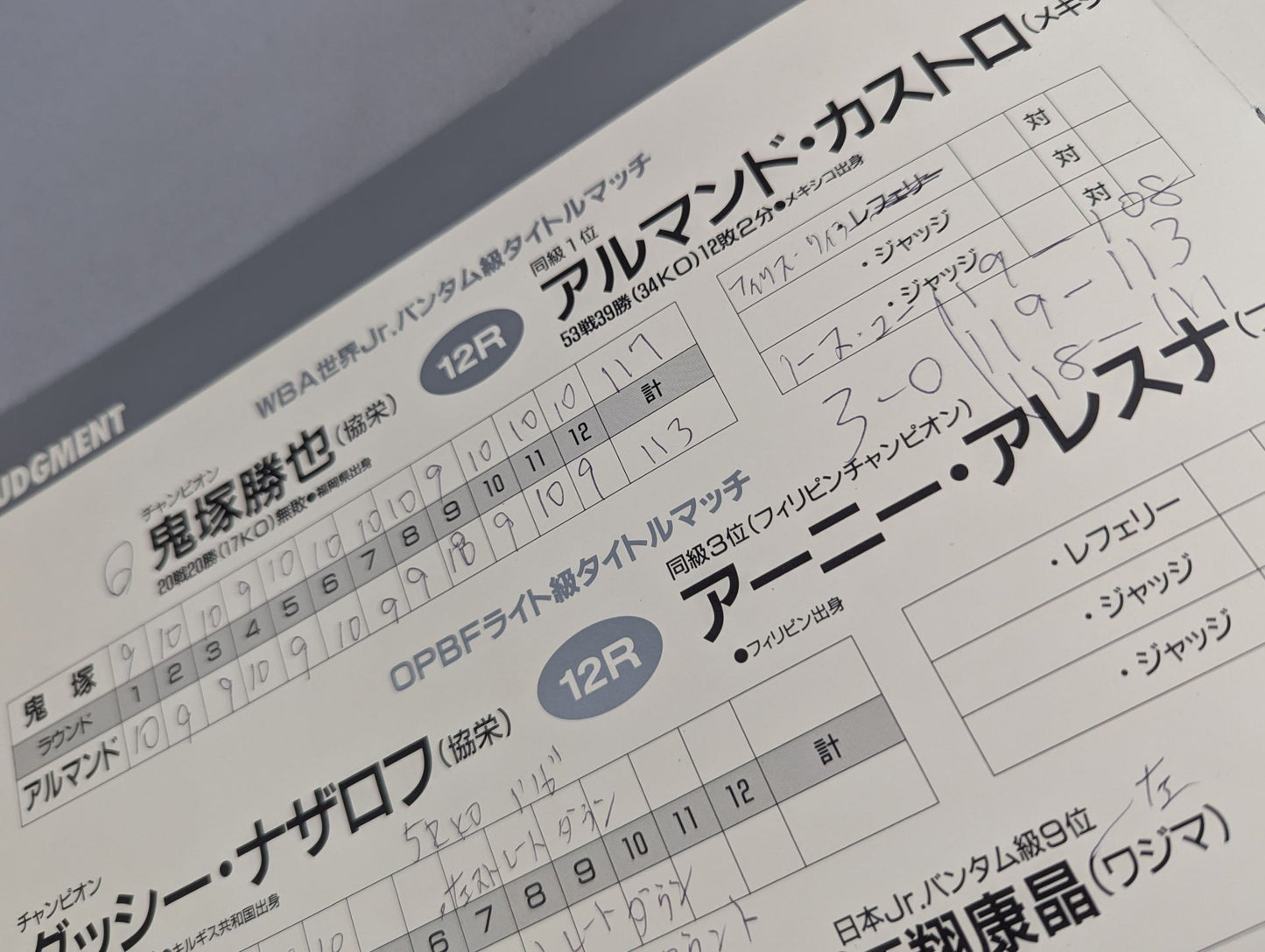 【WBA世界Jバンタム級タイトルマッチ】鬼塚勝也vsカストロ