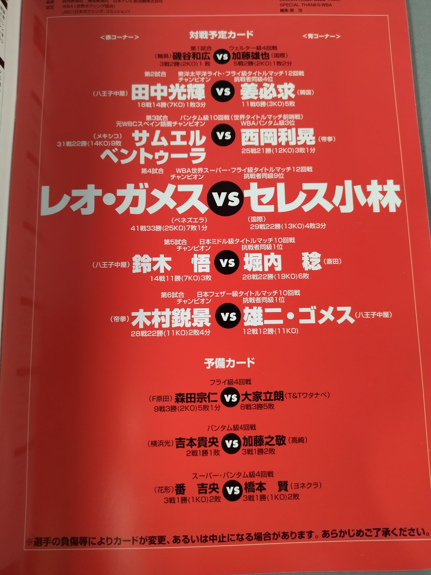 サムエル・セラノVS 天熊丸木　世界Ｊ￼フライ級タイトルマッチ ￼パンフレット WBA世界Sフライ級タイトルマッチ】レオ・ガメスvsセレス小林 – 闘道館