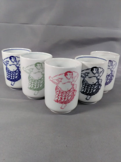 Sumo Teacup 5 Guest Set Chiyo Taikai Asashoryu  Kaiko Tochito Takamimori