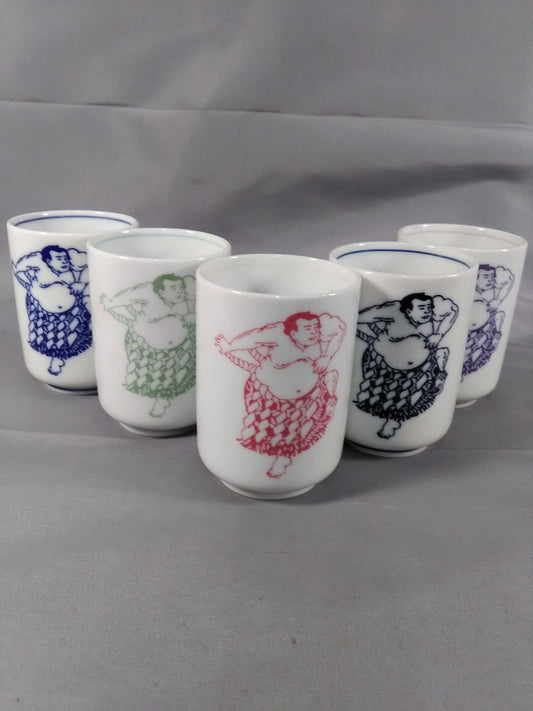 Sumo Teacup 5 Guest Set Chiyo Taikai Asashoryu  Kaiko Tochito Takamimori