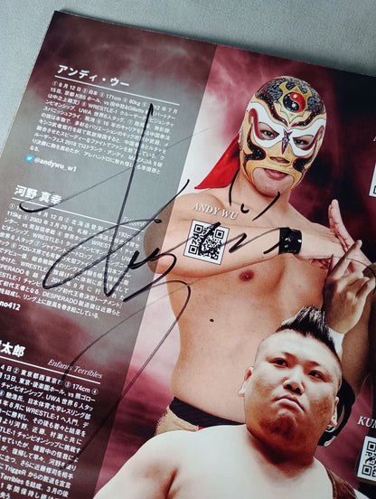 [7 fighters hand signed autograph WRESTLE-1  OFFICIAL GUIDE BOOK 2018 NO.3