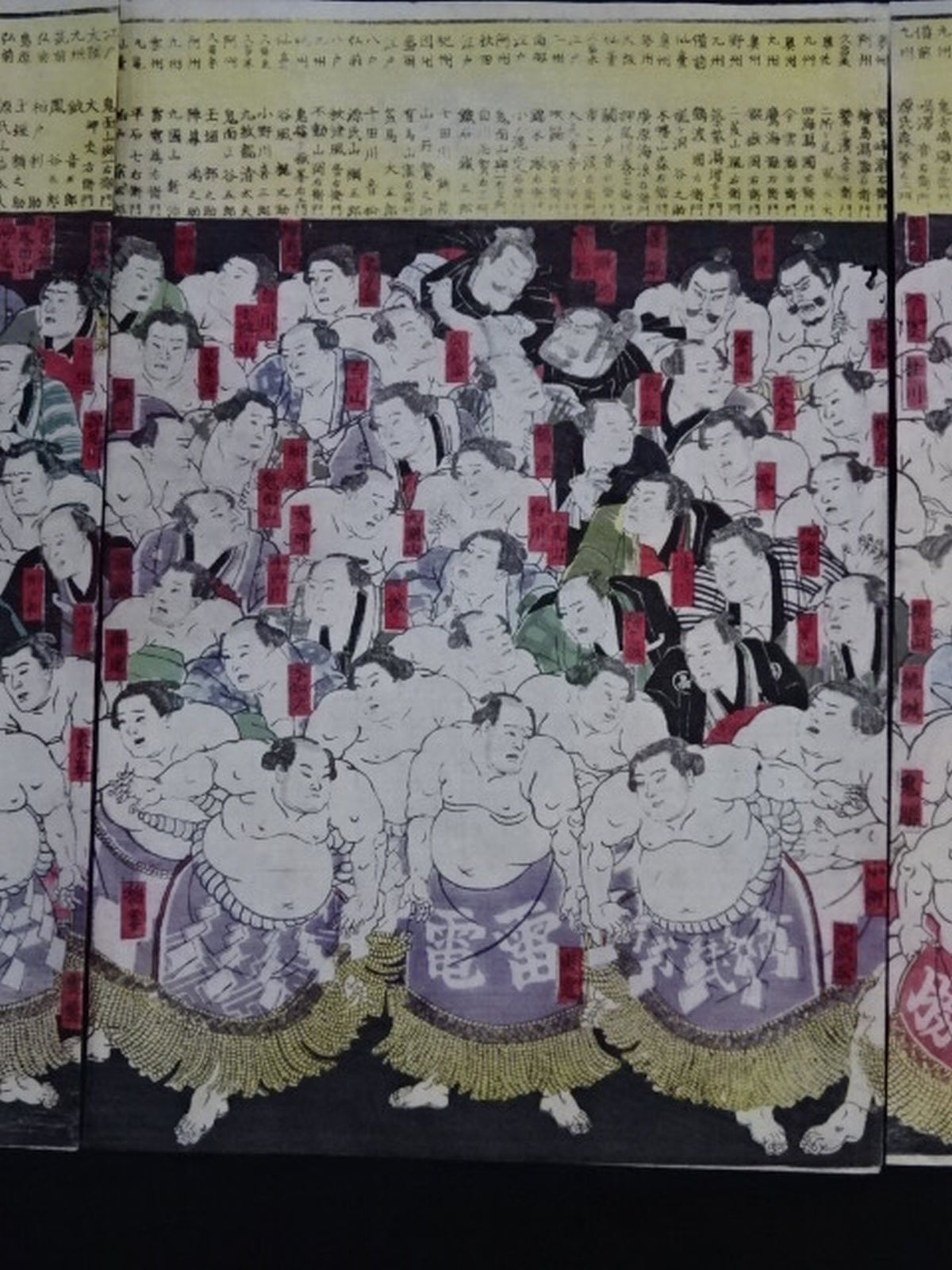 ★ Hachisuka Kunimei Painting ★ Big Japan Grand Sumo Yuriki Sekitori Kagami Sumo Nishiki-e (Set of 3)