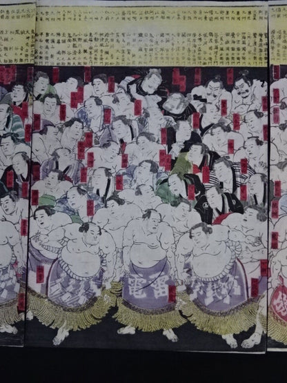 ★ Hachisuka Kunimei Painting ★ Big Japan Grand Sumo Yuriki Sekitori Kagami Sumo Nishiki-e (Set of 3)