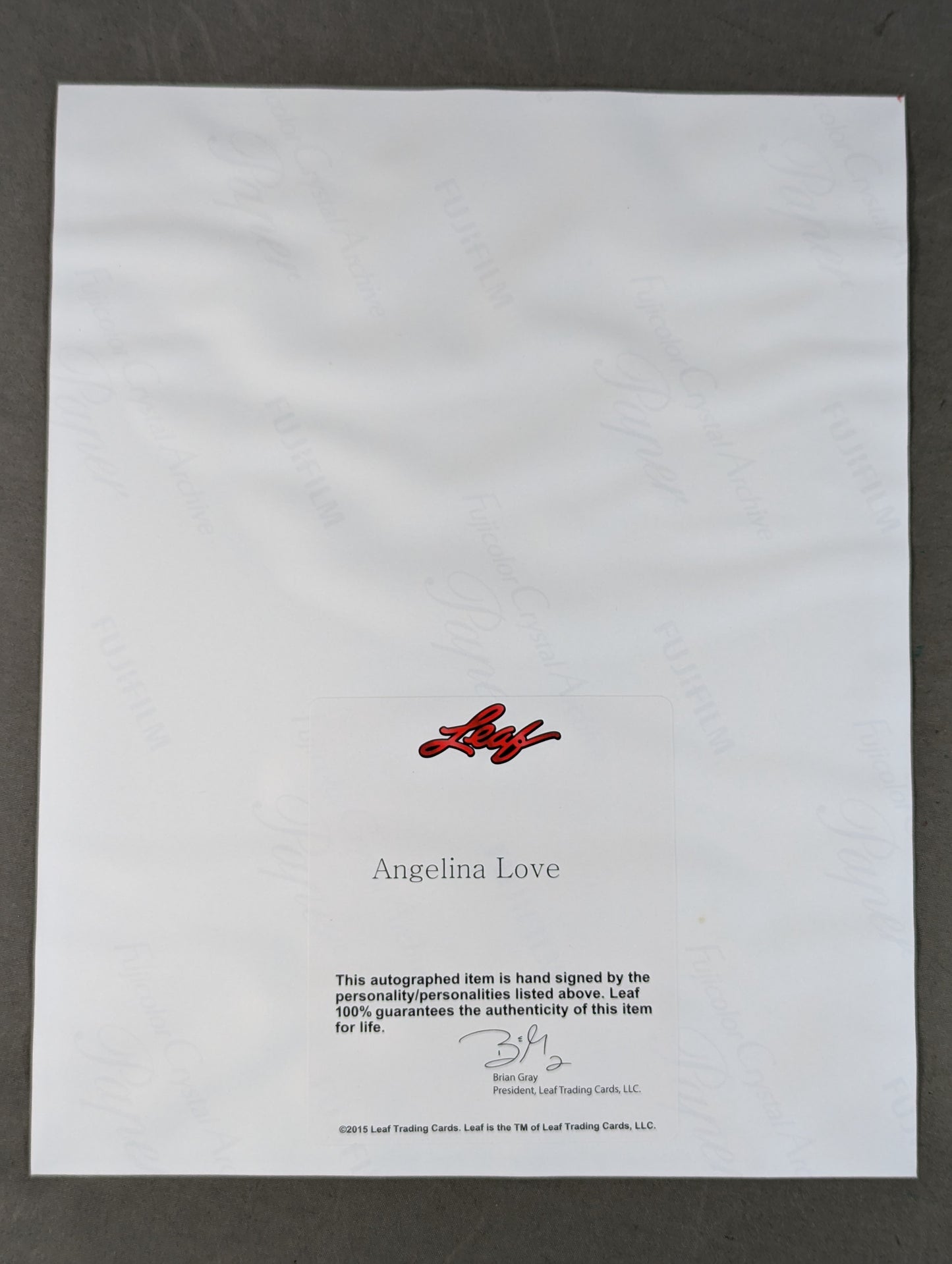 ★2015 LEAF WRESTLING SIGNED PHOTO EDITION★ アンジェリーナ・ラブ 直筆サイン入りポートレート