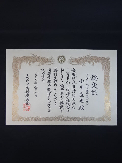 ★ Shinya Hashimoto vs. Naoya ★ Ogawa IWGP Heavyweight Championship Winner's certificate of fighters championship match