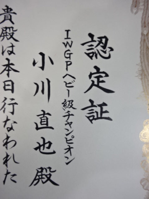 ★ Shinya Hashimoto vs. Naoya ★ Ogawa IWGP Heavyweight Championship Winner's certificate of fighters championship match