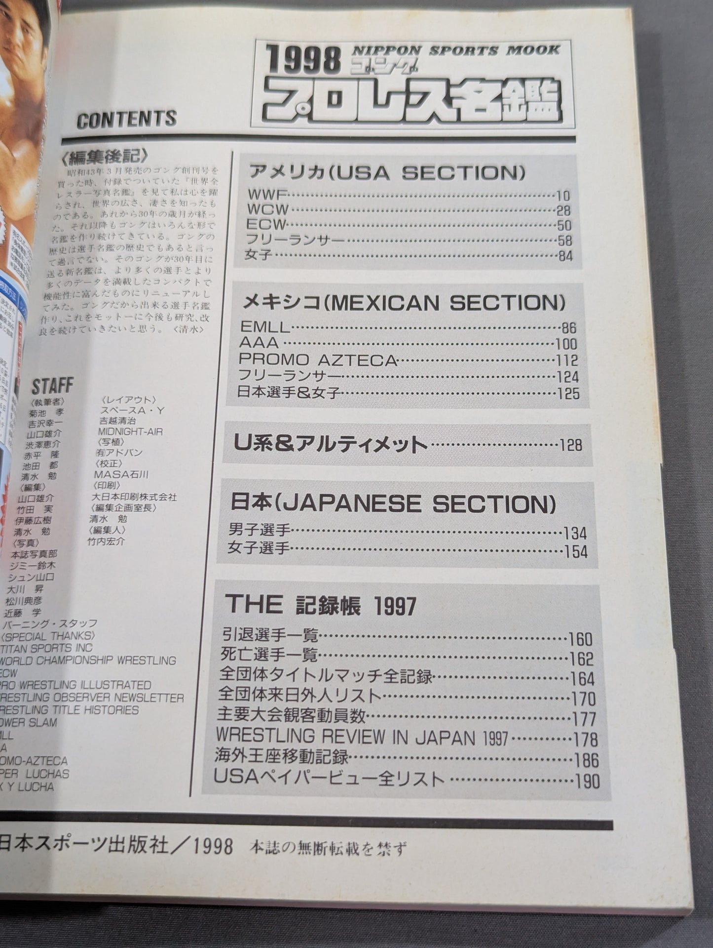 1998 Gong Pro Wrestling  Directory