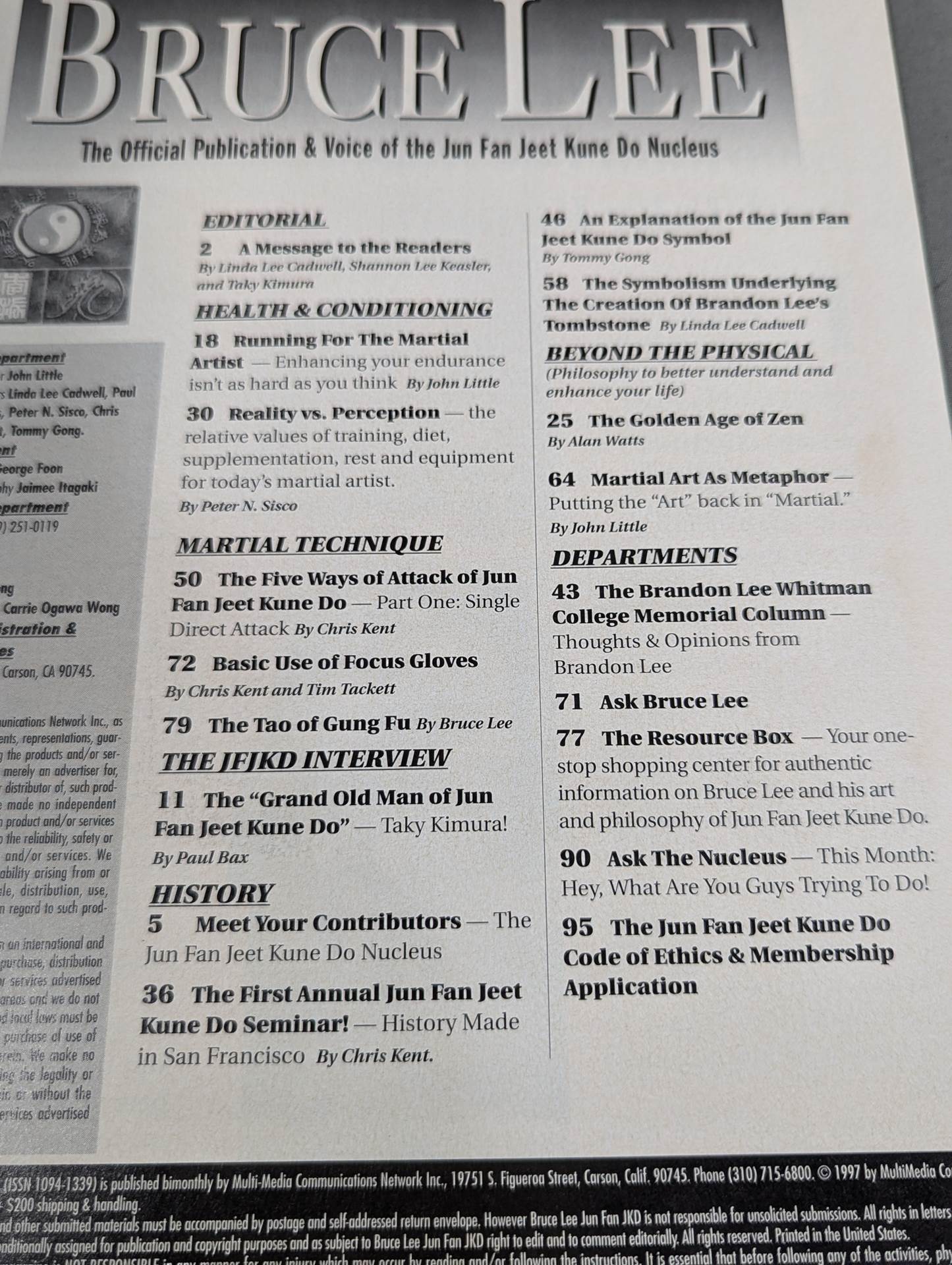 BRUCE LEE The Official Publication & Voice of the JunFan Jeet Kune Do Nucleus / August 1997 issue