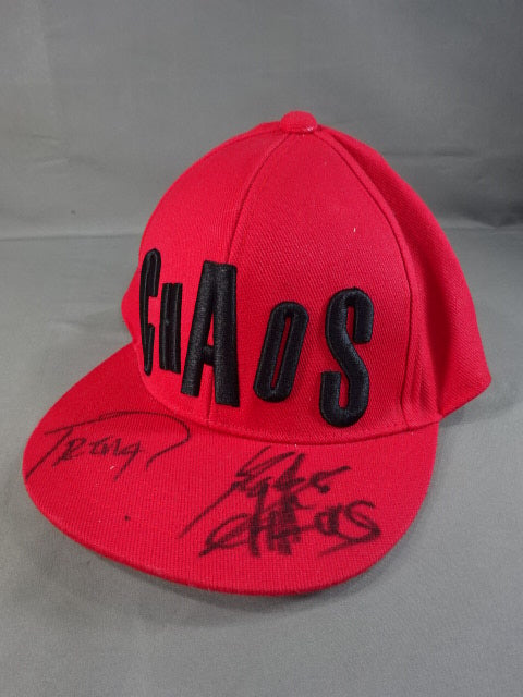 ★後藤洋央紀＆バレッタ 直筆サイン入り★ CHAOS フラットブリムキャップ(レッド×ブラック)