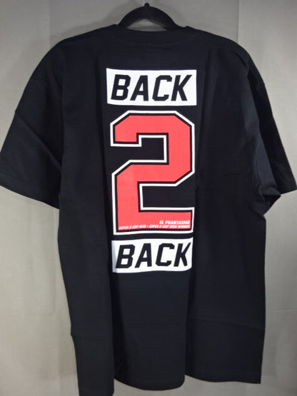 エル・ファンタズモ「HDBNG CLUB BACK-TO-BACK」Tシャツ(ブラック×レッド)
