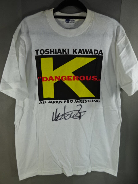 【Giant Baba hand signed autograph 】Toshiaki Kawada "DANGEROUS K" T-shirt (2) (White)