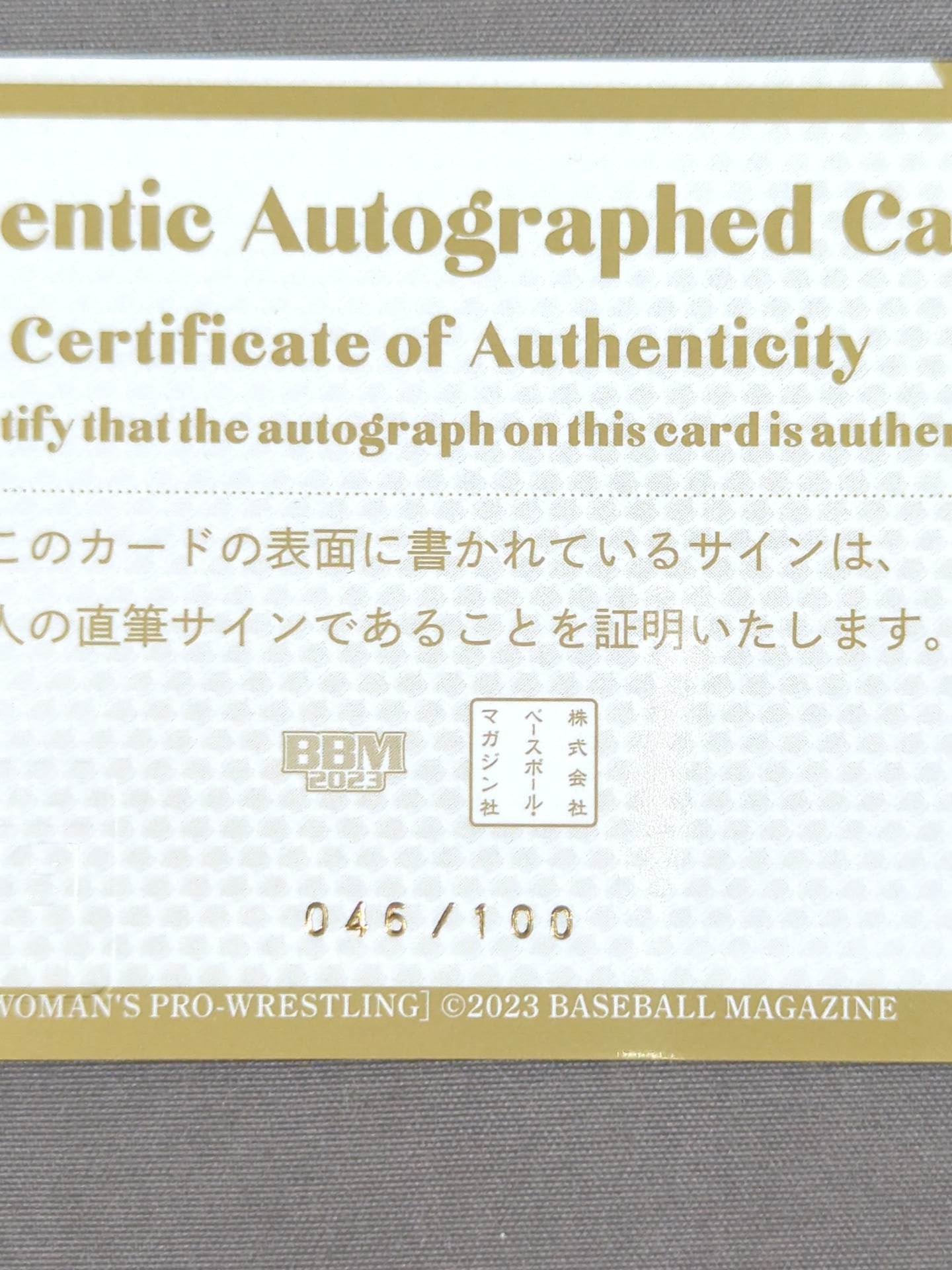 2023 BBM 中島安里紗 公式サインカード