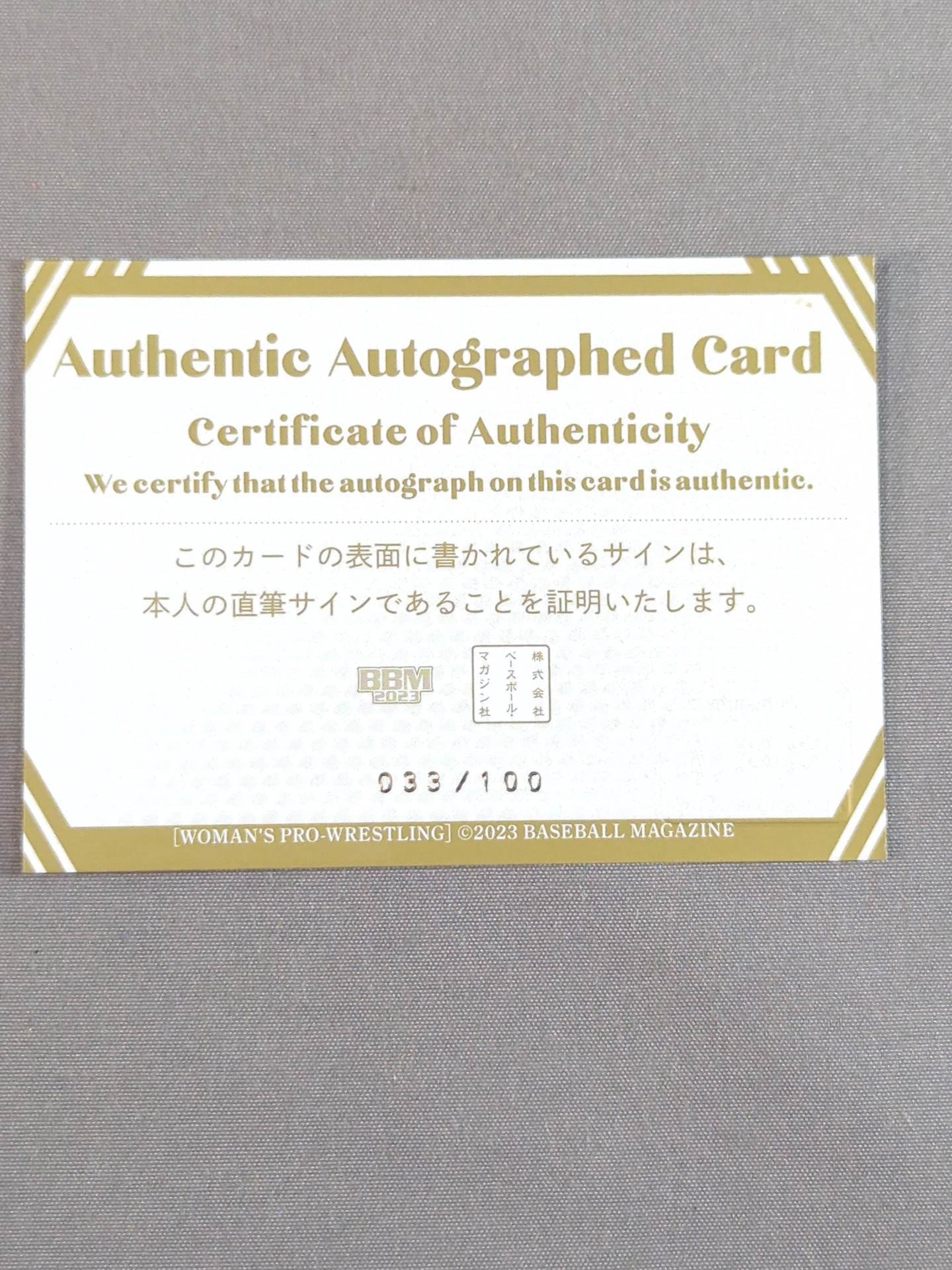 2023 BBM 佐藤綾子 公式サインカード