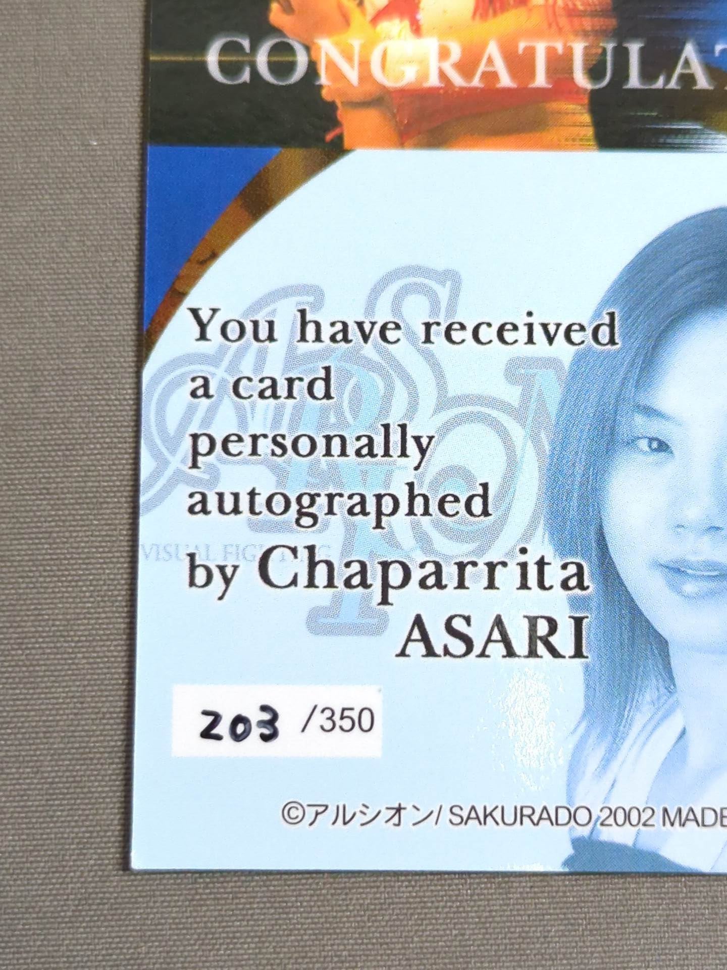 2002 Sakurado Chaparita ASARI Official Autographed Card