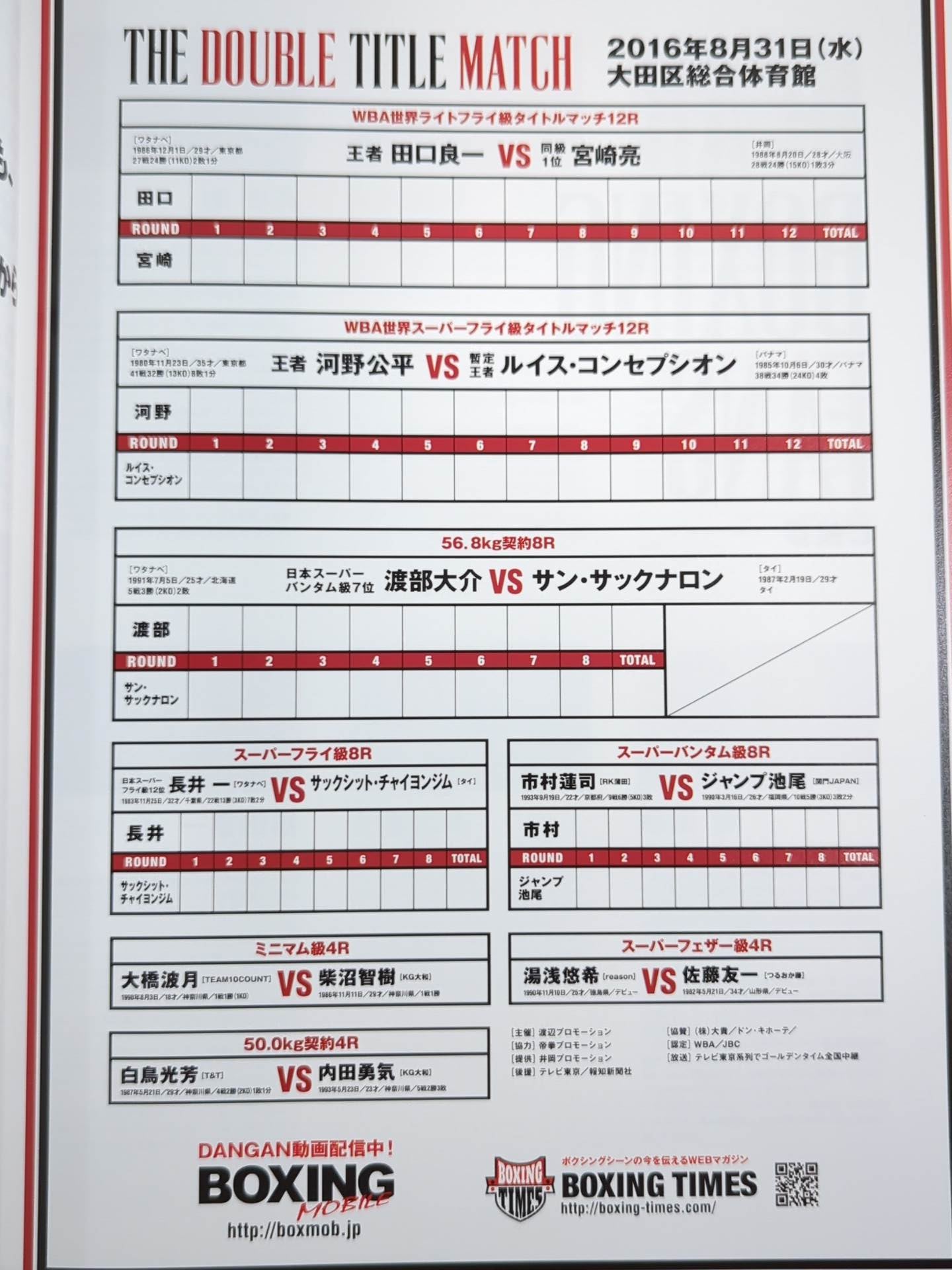 [2 fighters hand signed autograph Ryoichi Taguchi vs Ryo Miyazaki & Kohei Kono Double World Title Match