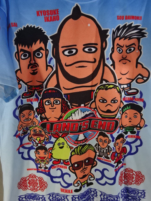 LAND’S END PROWRESTLING イラスト ドライTシャツ①(ライトブルー)