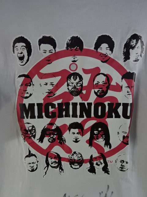【2選手直筆サイン入り】みちのくプロレス ピクチャー Tシャツ①(ホワイト)