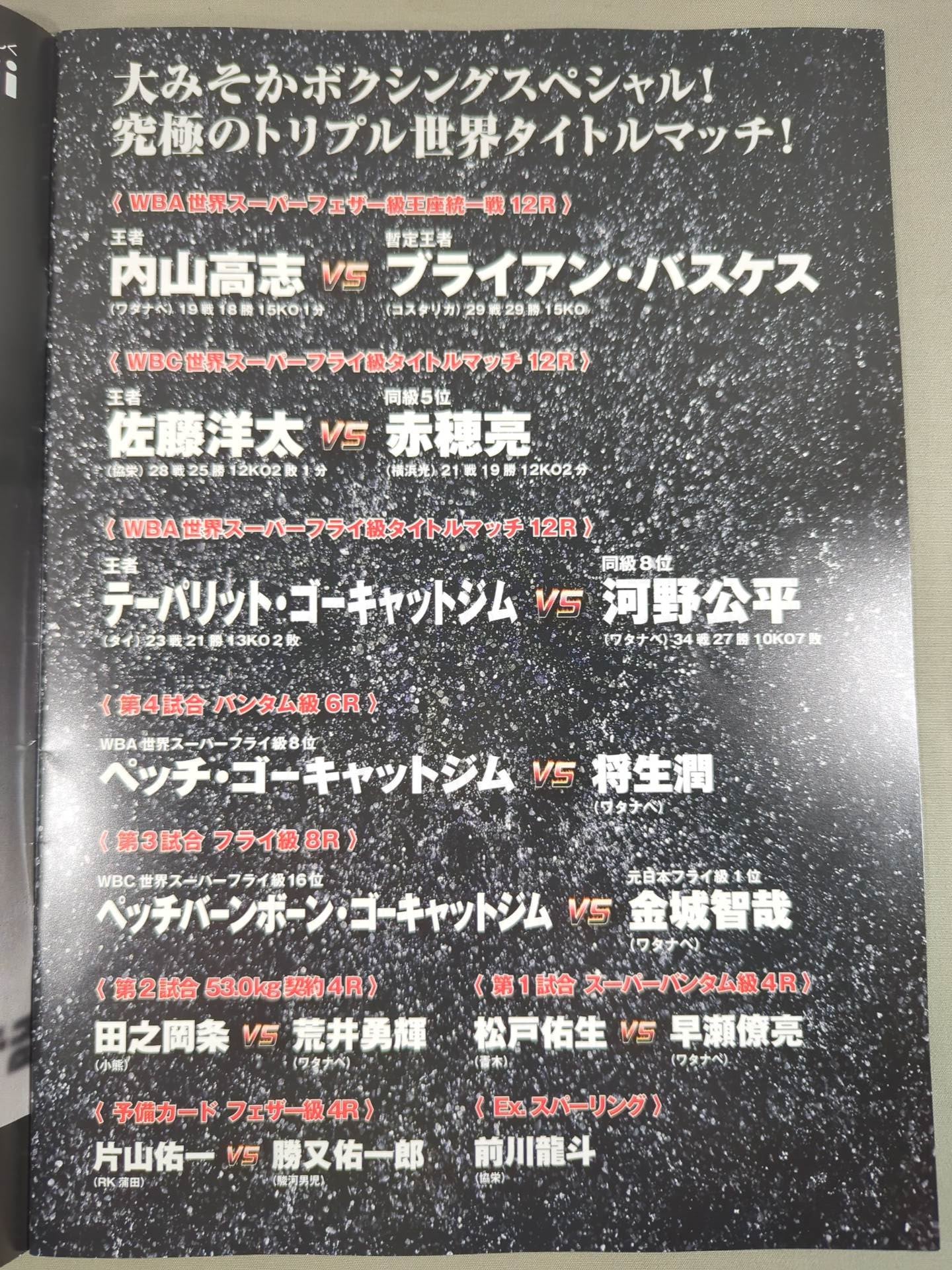 内山高志＆河野公平＆佐藤洋太 トリプル世界タイトルマッチ – 闘道館