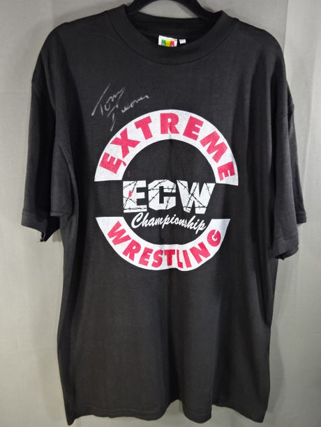 【トミー・ドリーマー 直筆サイン入り】ECW  ロゴ Tシャツ⑥(ブラック)