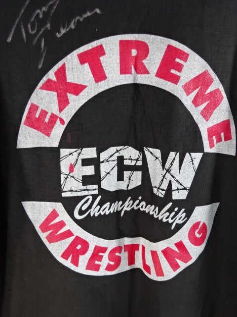 【トミー・ドリーマー 直筆サイン入り】ECW  ロゴ Tシャツ⑥(ブラック)
